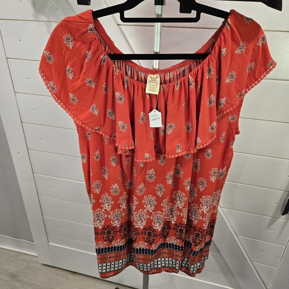 Faded Glory Red Sleeveless Ruffled Tunic